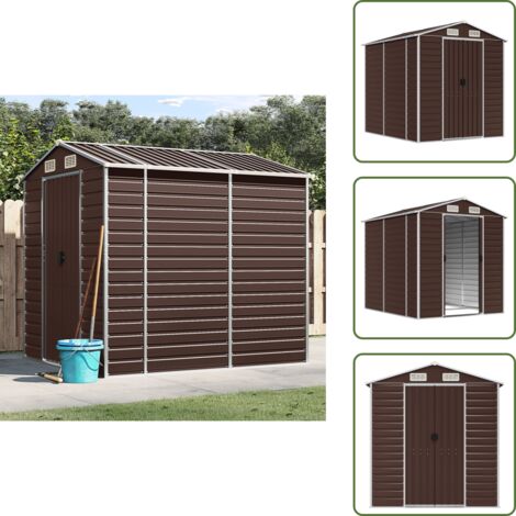 Abri De Jardin En Acier Galvanisé Marron - Dimensions 116x45x175 Cm - Avec étagères, Sans Plancher