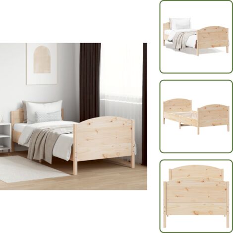 Cadre De Lit Enfant 90x190 Cm En Pin Massif - Avec Barrières 4 Côtés Et Lattes, Sans Matelas - À Fixer Au Mur (à Partir De 4 Ans)