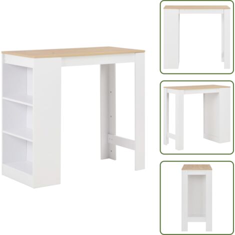 Table De Bar Vicco – Blanc – 106 Cm – Étagère Et Compartiments – MDF