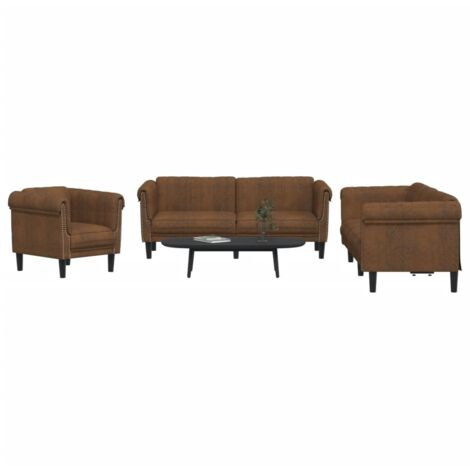 Ensemble de canapés 2 pcs Marron Cuir véritable et acacia - Canapé Cuir