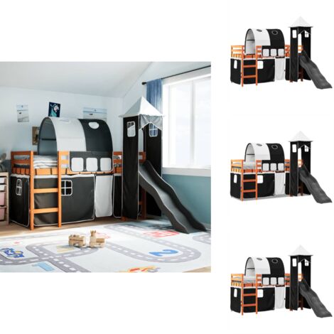 Rideaux Pour Lit Mezzanine Avec Tunnel Et Tour - Blanc & Noir - Cachette Ludique Pour Enfant - Polyester Durable