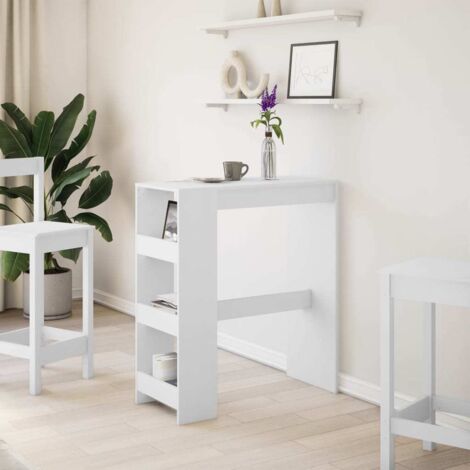 Table De Bar Avec étagères Blanc 90x40x103,5 Cm - Bois Ingénierie, Design Moderne - Pour Cuisine, Salon, Rangement Bouteilles