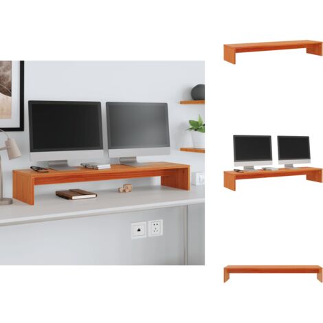 Support de moniteur marron miel 100x27x15 cm bois de pin solide - Support Ordinateur - Support Ecran - Meuble Informatique - Bureau Ergonomique - Chaise De Bureau (1/5)