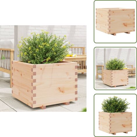 Jardinière En Bois De Pin Imprégné 60x60x49,5 Cm - Bac à Fleurs D'extérieur, Pour Terrasse, Jardin - Assemblage Requis, Aspect Rustique - 6