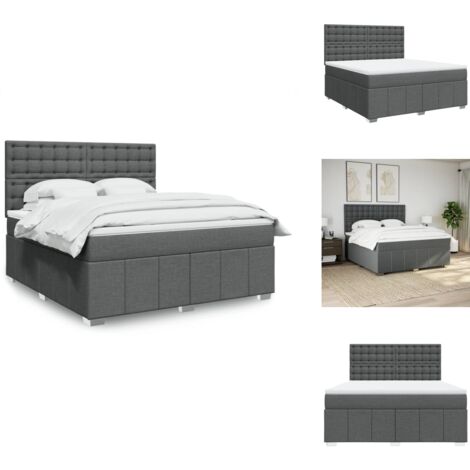 Sommier à lattes de lit avec matelas Gris foncé 180x200cm Tissu - Sommier À Lattes De Lit - Sommiers À Lattes De Lit - Lit - Meuble De Chambre À Coucher (1/5)