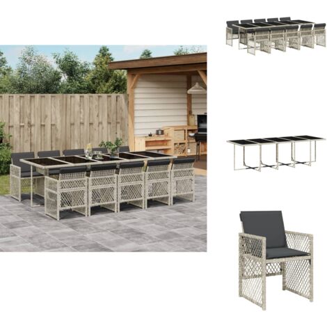 Ensemble Jardin 11 Pièces Avec Table Et Chaises - Résine Tressée Grise, Coussins Inclus | Moderne, Confortable, Rangement Pratique