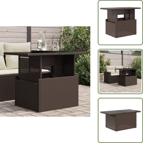 Table De Jardin Dessus En Verre Beige 115x54x74 Cm Poly Rotin