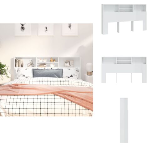 Tête De Lit Murale Blanche Avec Rangement - 180 Cm | Meuble Chambre à Coucher Moderne | Espace Storage