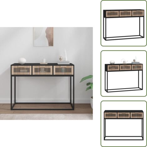 Table Console Noire 105x30x75 Cm - Bois Ingénierie Et Fer, 3 Tiroirs, Style Scandinave