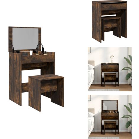 Coiffeuse et tabouret chêne fumé 60x40x113,5 cm - Coiffeuse - Meuble De Salle De Bain - Vanity - Table De Maquillage - Miroir (1/5)