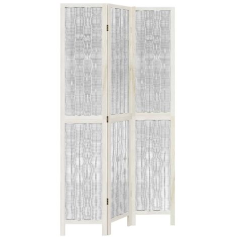 vidaXL Séparateur de Pièce 3 Panneaux Blanc Bois Massif Paulownia