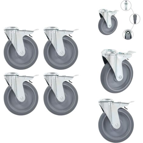 VidaXL - Lot De 8 Roulettes Pivotantes 50 Mm Avec Trou De Boulon M10 - 4 Avec Frein - Capacité 35 Kg Chacune - Pour Meuble, Chariot, Établi