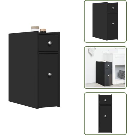 Meuble de rangement WC et salle de bain étroit noir sur roulettes