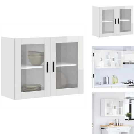 Armoire murale cuisine avec porte en verre Porto blanc brillant - Armoire Murale De Cuisine - Armoires Murales De Cuisine - Meuble Mural De Cuisine - Armoire Murale Avec Verre (1/5)
