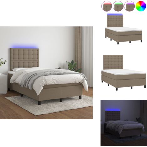 Sommier à lattes de lit avec matelas et LED Taupe 120x200 cm - Sommier Tapissier - Lit Plateforme - Lit Avec Led - Matelas À Ressorts Ensachés - Têted Lit Ajustable (1/5)