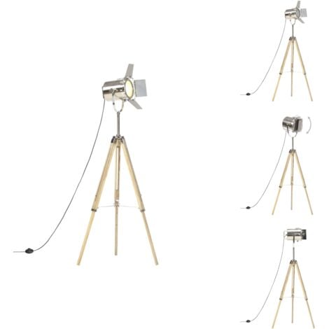 Lampadaire Trépied Type Projecteur De Cinéma Hauteur Réglable Bois Et Metal Led Retro Lampe Sur Pied Pour Salon Blanc M 87297518