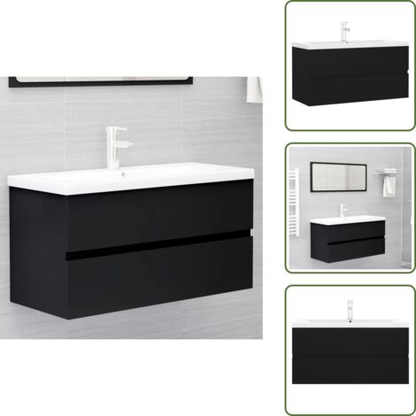 Armoire d'évier avec lavabo intégré noir bois d'ingénierie - Meuble De Salle De Bain - Armoire De Salle De Bain - Lavabo Intégré - Robinet Inclus - Évier