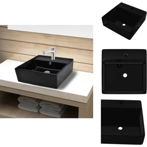 Lavabo Tidyard Noir Mat 36cm - Céramique Avec Trop-plein Pose Sur Meuble
