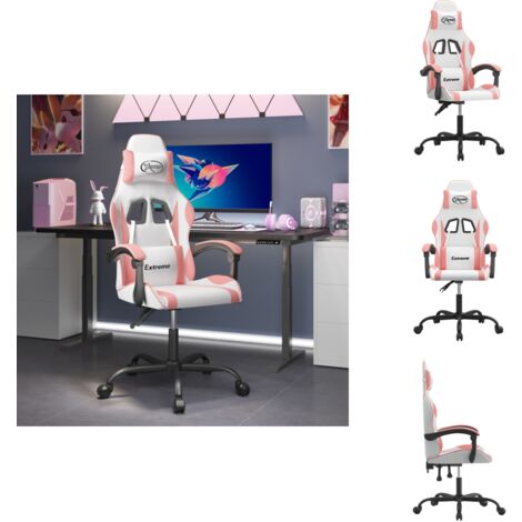 Chaise de jeu pivotante Blanc et rose Similicuir - Chaise De Jeu - Chaises De Jeu - Fauteuil De Jeu - Chaise De Bureau (1/5)