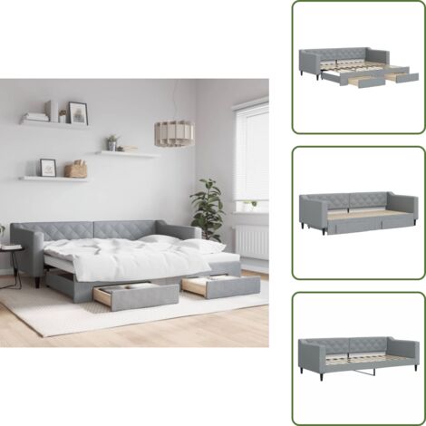 Lit Gigogne 90x190 Cm - Lit Enfant Avec Ports Usb Et Type-c, Porte-gobelet, Sans Matelas, Tissu Lin, Beige