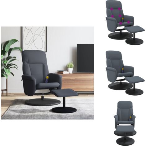 Fauteuil Inclinable Massage Velours Gris Foncé - Repose-pieds, Pivot 360°, Capacité 110 Kg, Velours Polyester