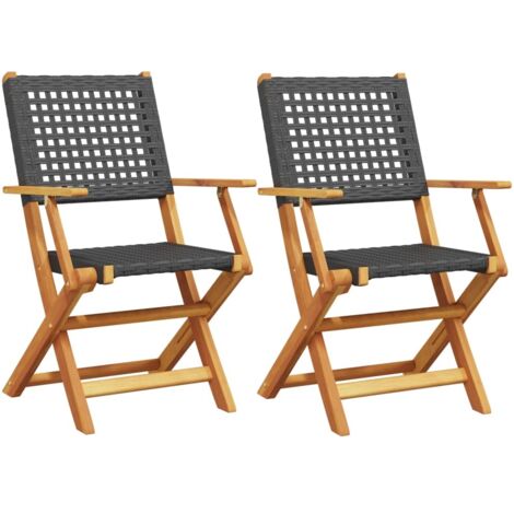 Chaises de jardin lot de 2 noir bois massif d'acacia et rotin - Chaise ...