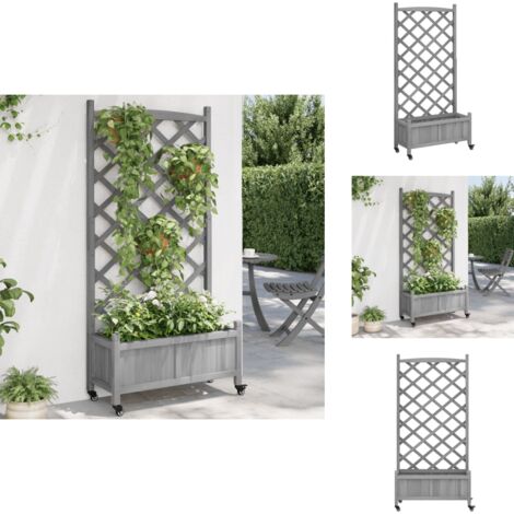 Jardinière Surélevée Avec Treillis En Bois Sapin - 63.5x28x122 Cm, Trous De Drainage, Pour Plantes Grimpantes Balcon