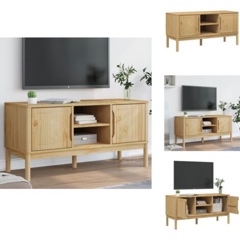 The Living Store Meuble TV FLORO cire marron 114x43x55 cm bois massif de pin - Armoire de rangement (1/5)