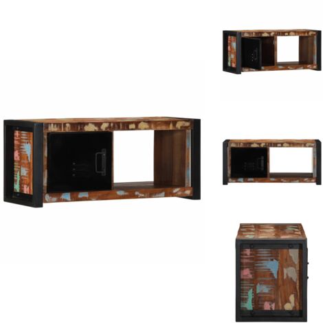Meuble TV Vintage En Bois De Récupération - 120x40x30 Cm, 2 Portes, Style Ancien Unique, Couleur Anthracite