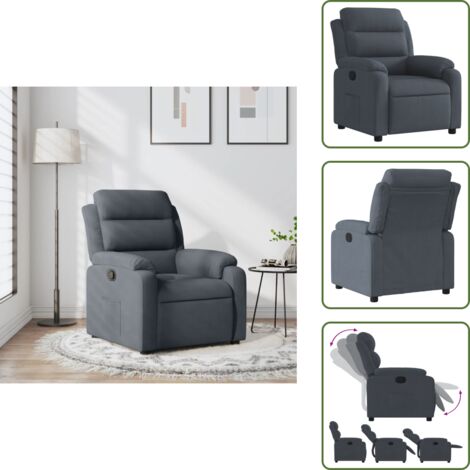Fauteuil Inclinable Velours Gris Foncé – Neuf – Confort Moderne