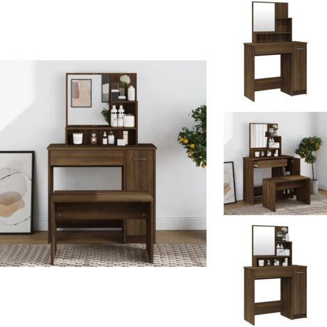 Coiffeuse avec miroir Chêne marron 86,5x35x136 cm - Coiffeuse - Meuble De Salle De Bain - Table De Maquillage - Vanity - Commode (1/5)
