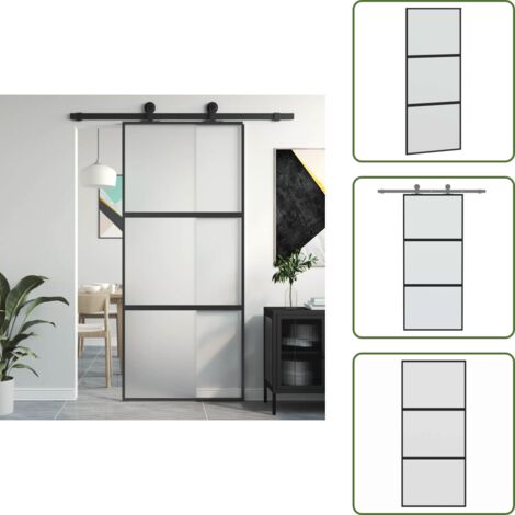 Porte coulissante noir 90x205 cm verre trempé aluminium - Portes ...