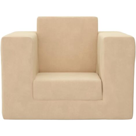 Canapé-lit Enfant En Peluche Douce Crème - 2 En 1 (fauteuil Ou Lit), Housse Amovible, 54x90x45cm