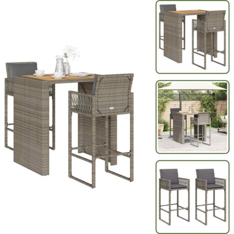 Ensemble De Bar 3 Pièces VidaXL - Table Et 2 Tabourets En Résine Tressée Noire, Acier, Coussins Blancs, Dimensions Table 102x60x105 Cm - 3