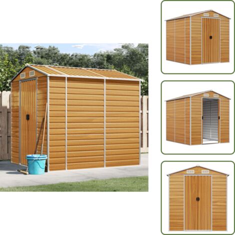 Abri De Jardin En Acier Galvanisé VidaXL - Marron Clair, Dimensions 191x130x198 Cm, Avec Portes Et Ventilation