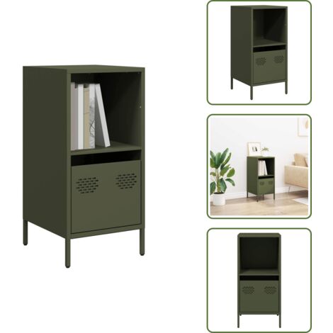 Buffet Design Vert Olive En Acier – Élégant Et Robuste 67x39x95 Cm – 2 Portes 2 Tiroirs