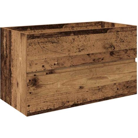 Meuble Salle De Bain Avec Vasque Intégrée Vieux Bois - Rangement Tiroir, Style Rustique Moderne