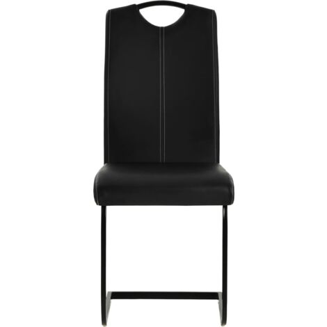 Chaise de salle à manger simili cuir noir et pieds métal chromé Cherish