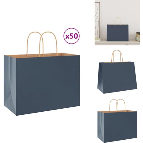 BagDream Lot De 25 Sacs Cadeaux En Papier Kraft Bleu Marine Avec Poignées - Taille M - 20