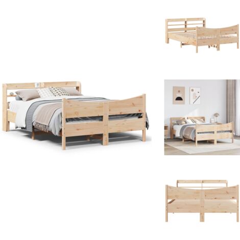 Cadre De Lit 140x190 Cm En Pin Massif – Sommier à Lattes Bois Brut, Literie Complète