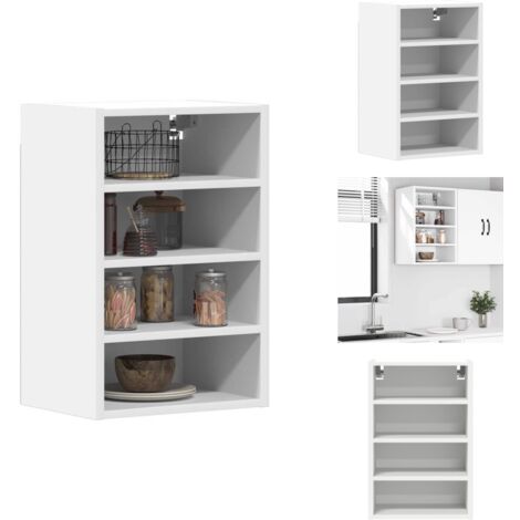 Armoire Suspendue Cuisine 80 Cm Blanc - Meuble Haut Rangement Mural 2 Portes 2 Étages