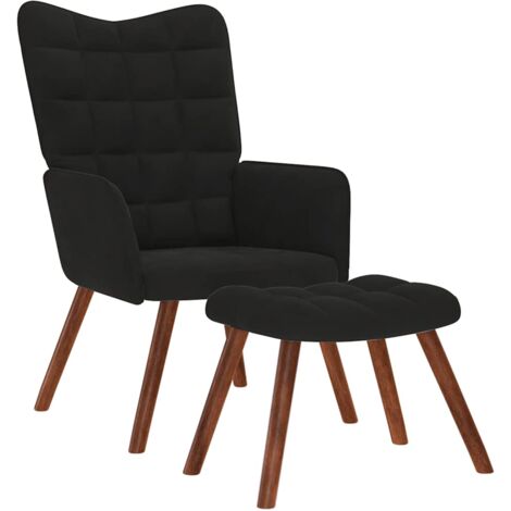 Chaise Relax Velours Noir - Fauteuil Design Moderne - Dimensions 61x70x96,5 Cm - Accoudoirs, Rembourrage Mousse Épais