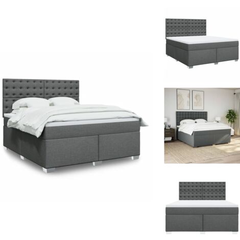 Sommier à lattes de lit avec matelas Gris foncé 180x200cm Tissu - Sommier À Lattes De Lit - Sommiers À Lattes De Lit - Lit - Meuble De Chambre À Coucher (1/5)