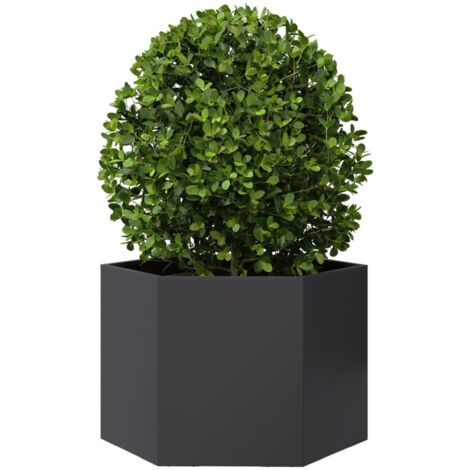 Jardinière Hexagonale Noir Acier 69x60x45 Cm - Sur Pieds Avec Treillis, Fond Ouvert - Pour Terrasse, Balcon, Extérieur