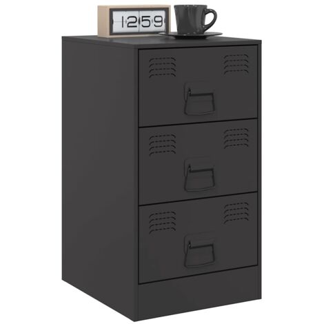 Table De Chevet Industrielle Jaune Moutarde - 34,5x39x62 Cm - Acier Laminé à Froid - 3 Tiroirs - Capacité 24 Kg
