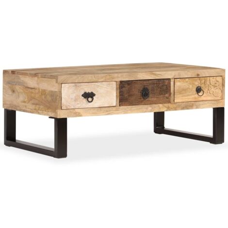 Table basse ovale en bois massif de manguier brut et acier - DIOCHE