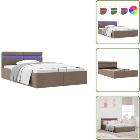 Lit Enfant Avec Rangement Hydraulique Et Bandes LED - 180x200 Cm, Sommier Lattes, USB, Tissu Lin (beige)