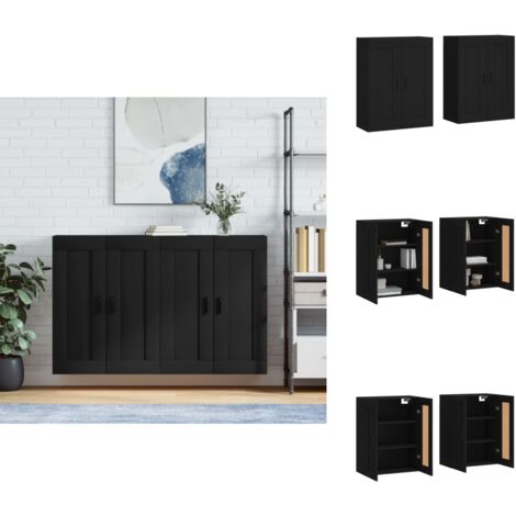 Armoires murales 2 pcs noir bois d'ingénierie - Armoire Murale - Meuble Rangement - Buffet - Commode - Décoration Intérieure (1/5)