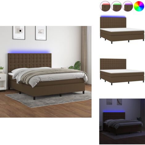 Sommier à lattes de lit matelas et LED Marron foncé 180x200cm - Sommier Tapissier - Lit Avec Led - Matelas À Ressorts Ensachés - Tête De Lit Ajustable - Éclairage LED (1/5)