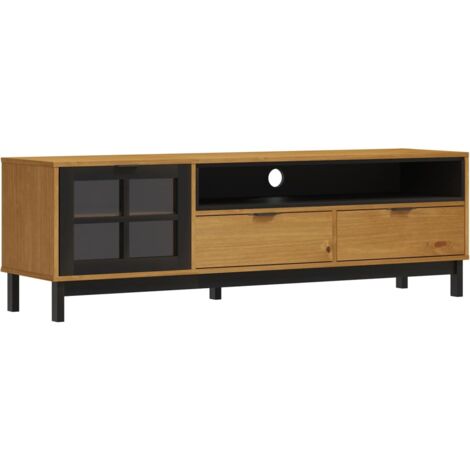 Meuble TV FLAM En Pin Massif – 110x40x50 Cm – Bois Naturel Brun
